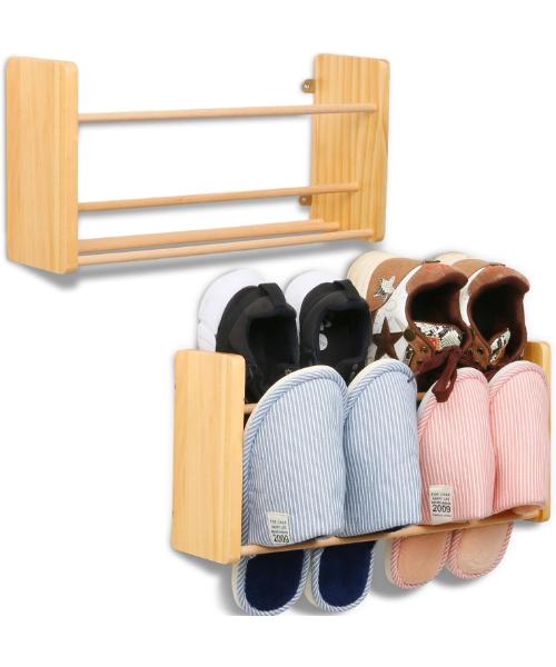 Calmbro Home Solid Wood Rack Organizer, 2 Pack, Wall Mounted for Camping and RV Shoe Storage