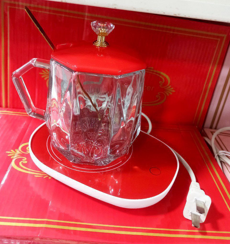 Pyrex Coffee Mug with Heating Base 450 ml - Red