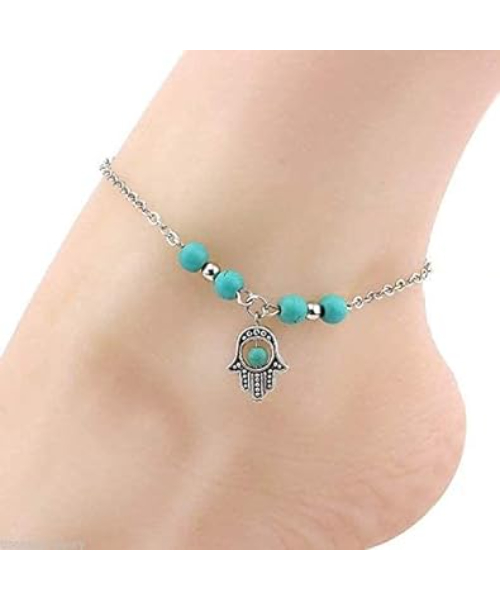 Anklet with Turquoise Beads for women - Silver