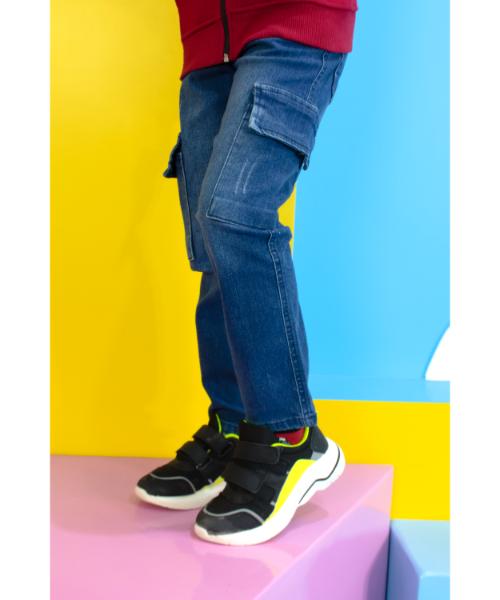Solid cargo jeans Pants For Boys - Blue