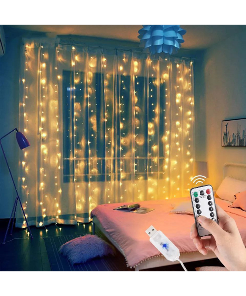 Illuminated curtain  with remote control 8 lighting modes 3 x 3 meters - multicolored