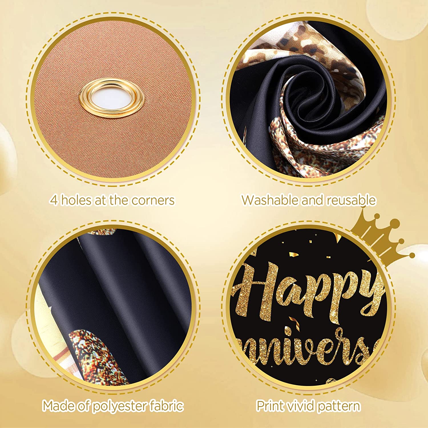 Happy Anniversary background in black and gold