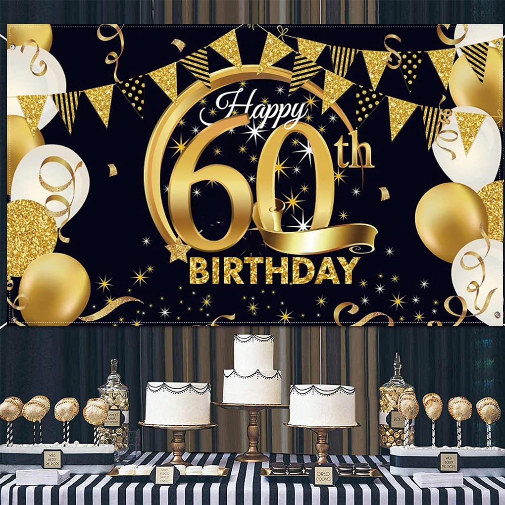 Black and gold 60th birthday party decor
