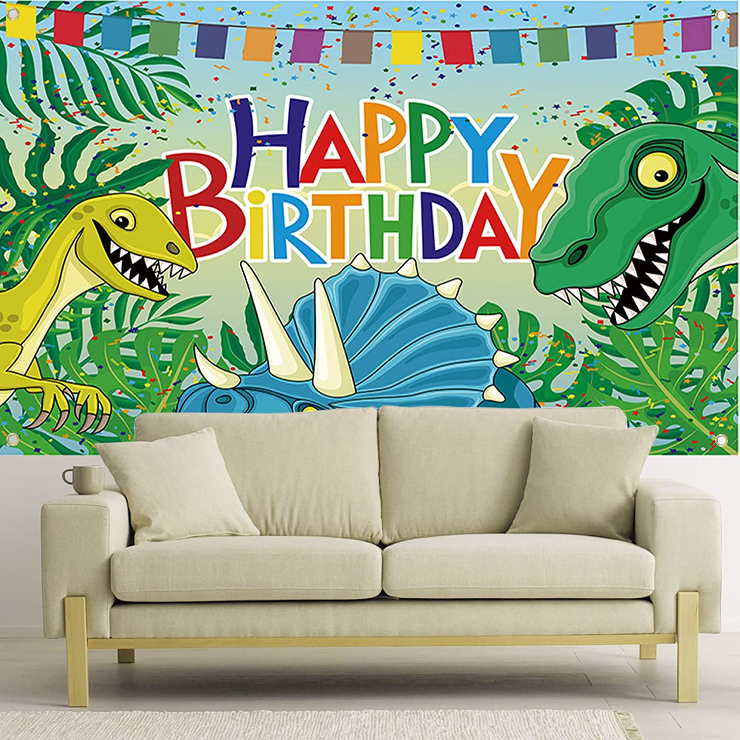 Birthday background poster with dinosaur design