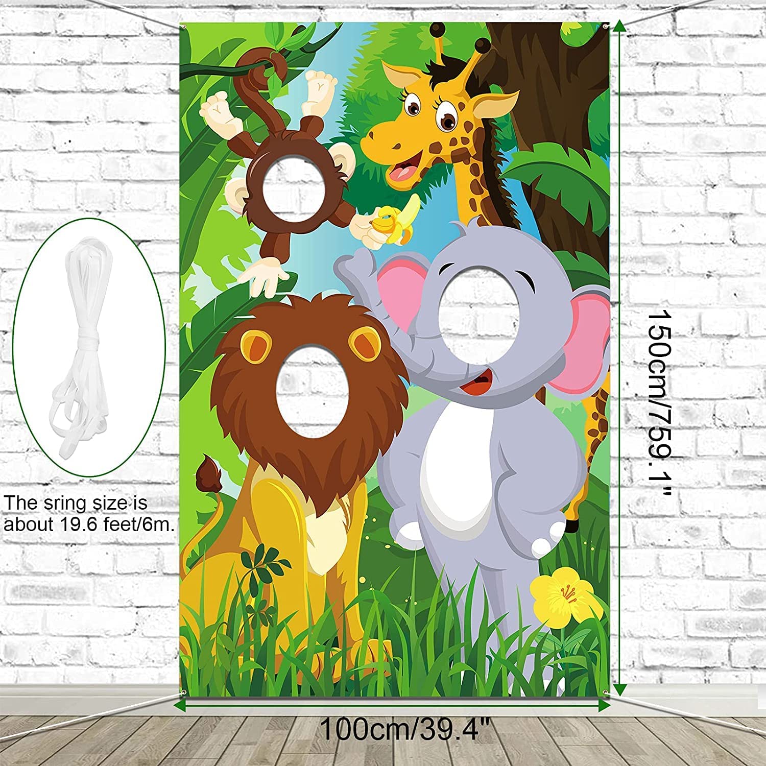 Jungle animal design board with face cutouts for children