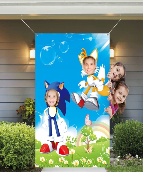 Sonic game character board with face holes for kids