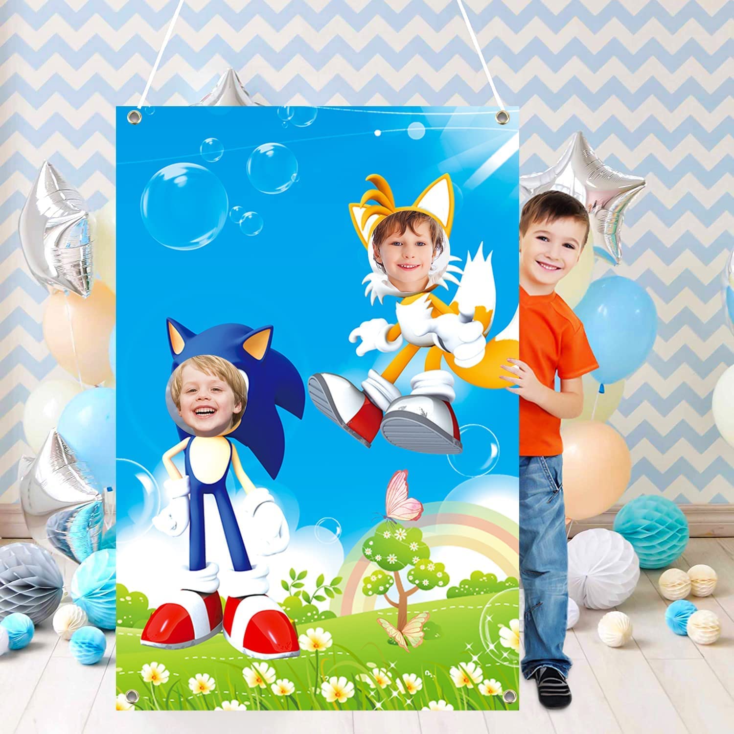 Sonic game character board with face holes for kids