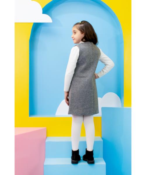 Solid Wool winter Dress Sleeveless For Girls - Grey