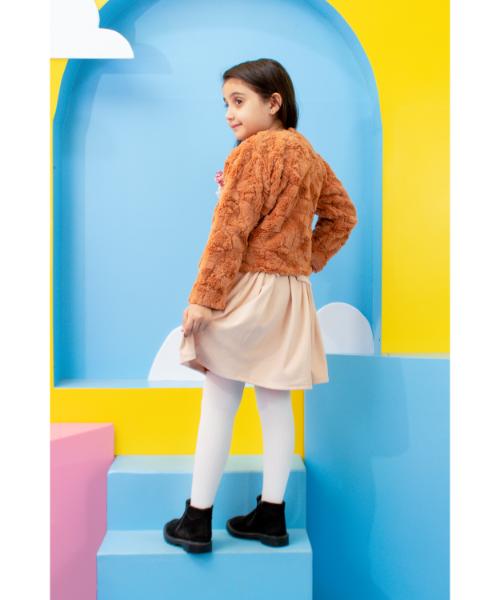 Solid Velvet Dress casual For Girls 2 Pieces- Camel Brown