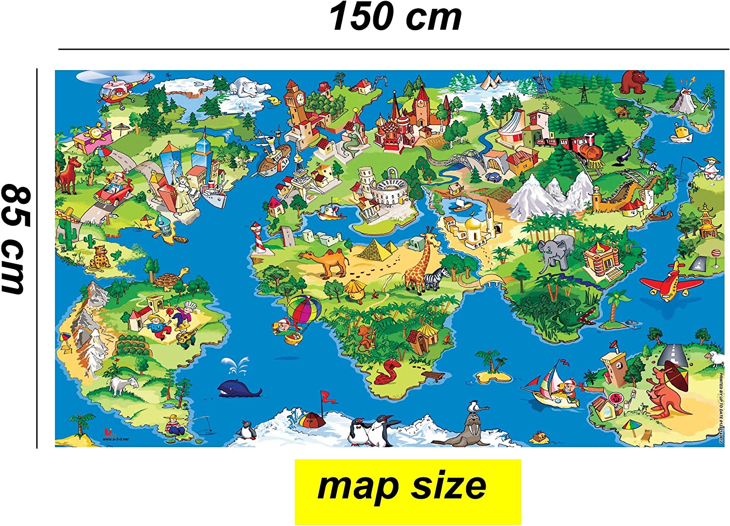 A colorful cartoon map for children showing the country's landmarks