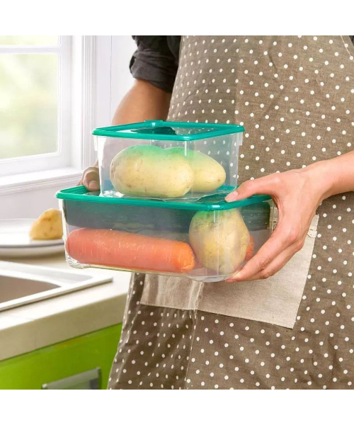طقم تلاجه وحافظات طعام بلاستيك 17 قطعه - اخضر شفاف