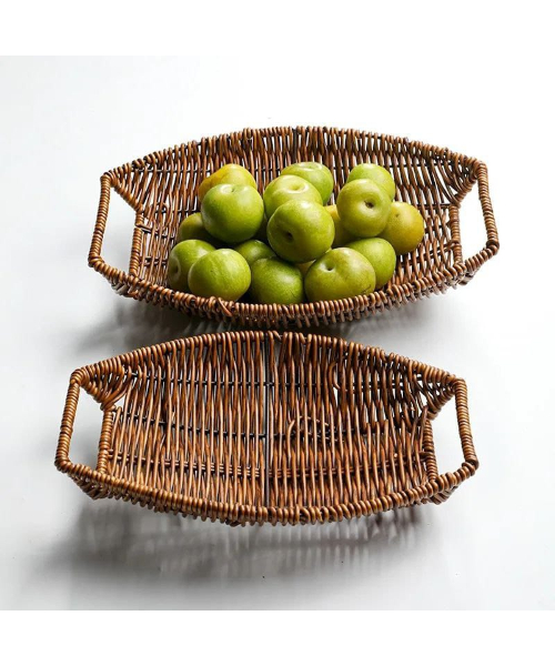 Oval Wicker Bread Dish Set 3 Pieces - Brown