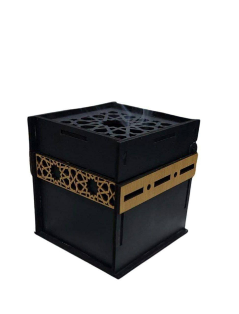 Kaaba Censer Burner Arabesque Wood - Black
