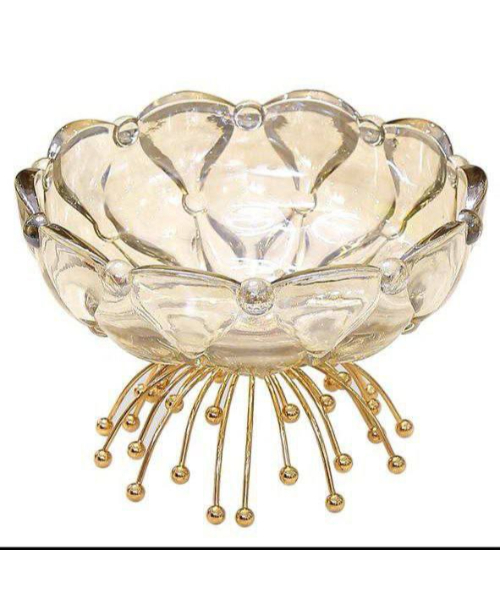 Crystal fruit plate with stand - transparent gold