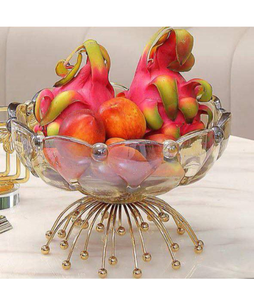 Crystal fruit plate with stand - transparent gold