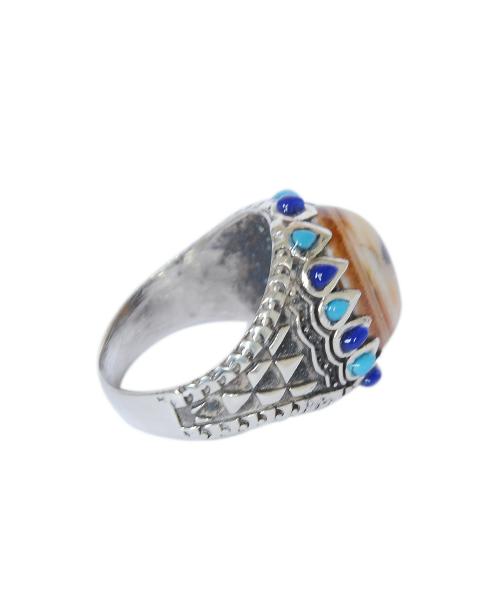 Silver Ring 925 with with Turquoise Lapis Agate Gemstone Solimanian Stone