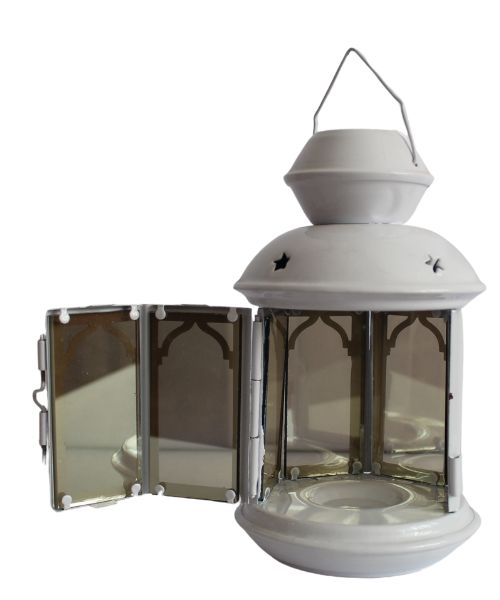 Metal Ramadan Lantern For Small Candles - White