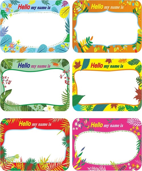 name tag stickers Hawaiian shapes