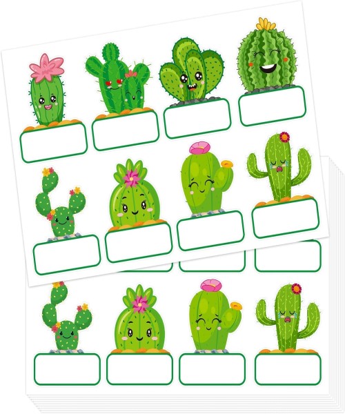 Name Tag A set of stickers with a cactus design