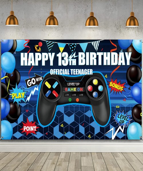 Birthday banner video game style background for 13th birthday