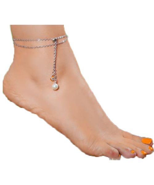 3 Diamond 34 Anklet For Girls  - Silver
