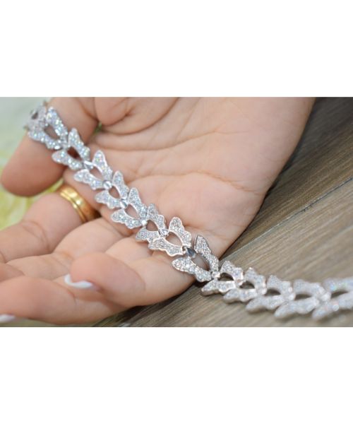 3 Diamond 49 Chain Bracelet For Girls  - Silver