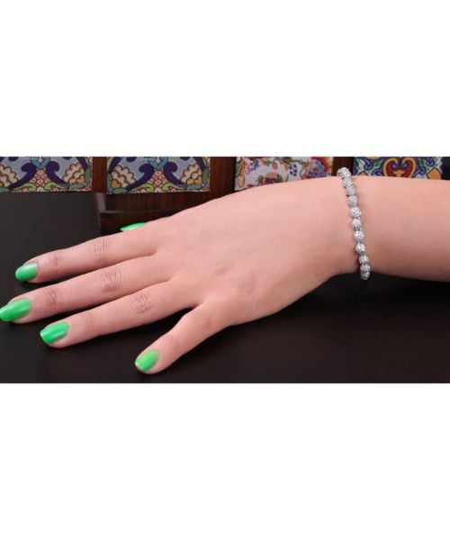 3 Diamond 180 Chain Bracelet For Girls  - Silver