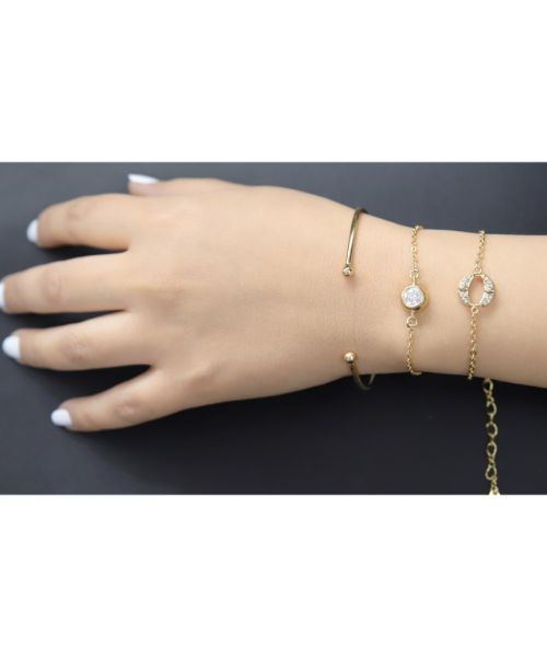 3 Diamond 3 Pieces Bangle For Girls - Gold