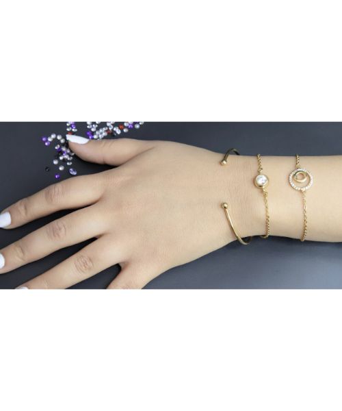 3 Diamond 3 Pieces Bangle For Girls - Gold