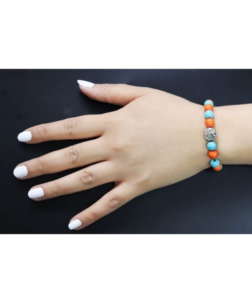 3 Diamond with - Blue and - Orange stones Beaded For Girls Multi Color