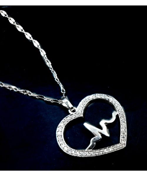 3 Diamonds 140 Pendant Necklaces Heartbeat Necklacelobes Platinum Zircon Heart - Silver