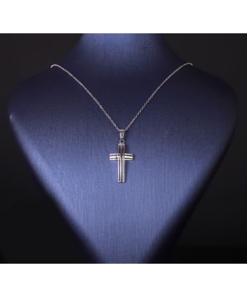 3 Diamonds 464 Pendant Necklaces Cloves Cross Necklace Platinum Zircon Cross - Silver