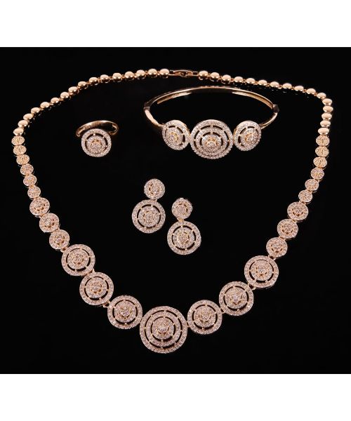 3Diamonds Jewelry Set Whole Set 4 Pieces Gold Plated With Zircon - Gold