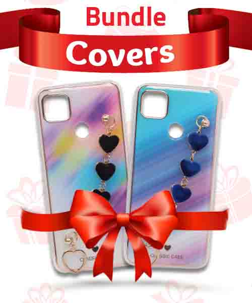 Bundle Of My Choice  Sparkle Love Hearts Cover With Strap Bracelet Back Mobile Cover For Xiaomi Redmi 9C 2 Pieces - Multi Color