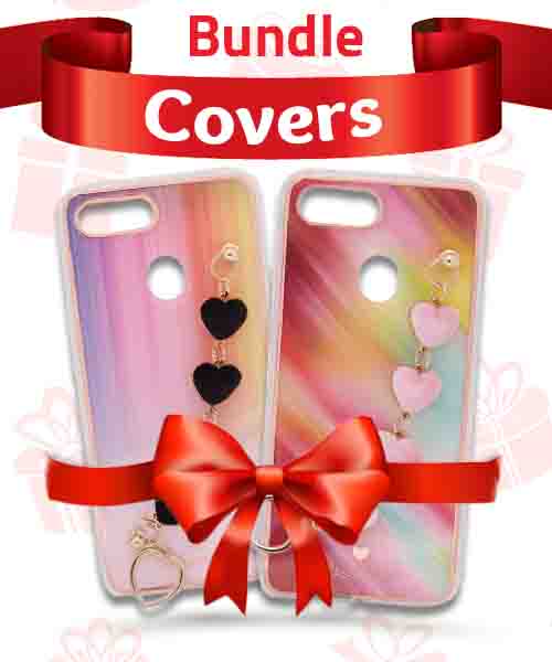 Bundle Of My Choice  Sparkle Love Hearts Cover With Strap Bracelet Back Mobile Cover For Oppo F9 2 Pieces - Multi Color