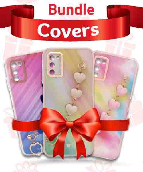 Bundle Of My Choice  Sparkle Love Hearts Cover With Strap Bracelet Back Mobile Cover For Samsung Galaxy A03S 3 Pieces - Multi Color