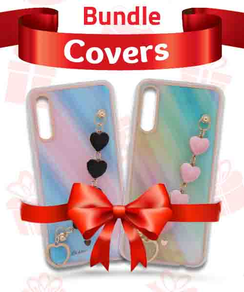 Bundle Of My Choice  Sparkle Love Hearts Cover With Strap Bracelet Back Mobile Cover For Samsung Galaxy A50 2 Pieces - Multi Color