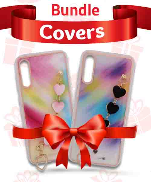 Bundle Of My Choice  Sparkle Love Hearts Cover With Strap Bracelet Back Mobile Cover For Samsung Galaxy A50 2 Pieces - Multi Color