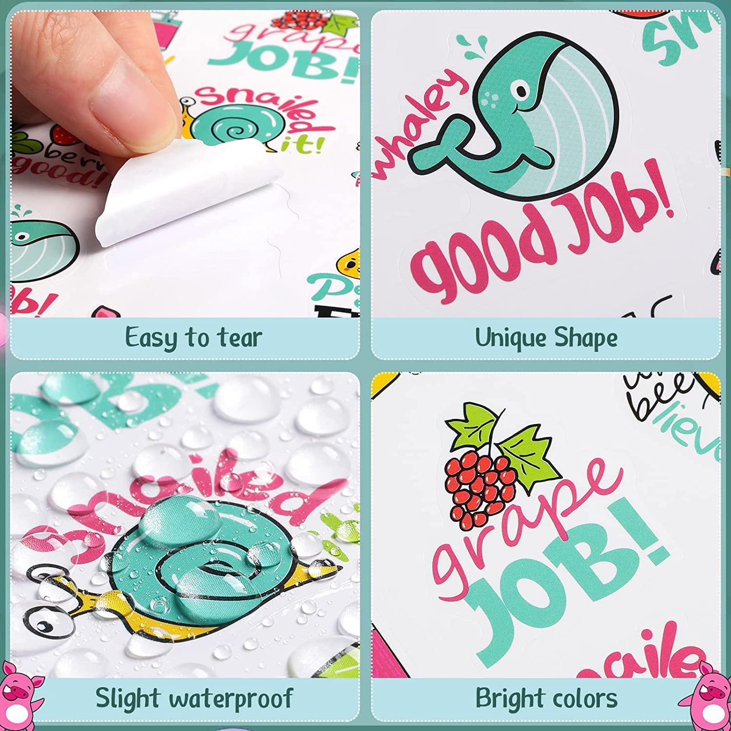 Stickers with cartoon shapes and motivational words
