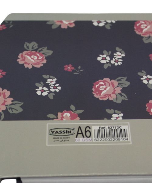 Yassin Floral Printed Wired Notebook With Pen A6 - Grey