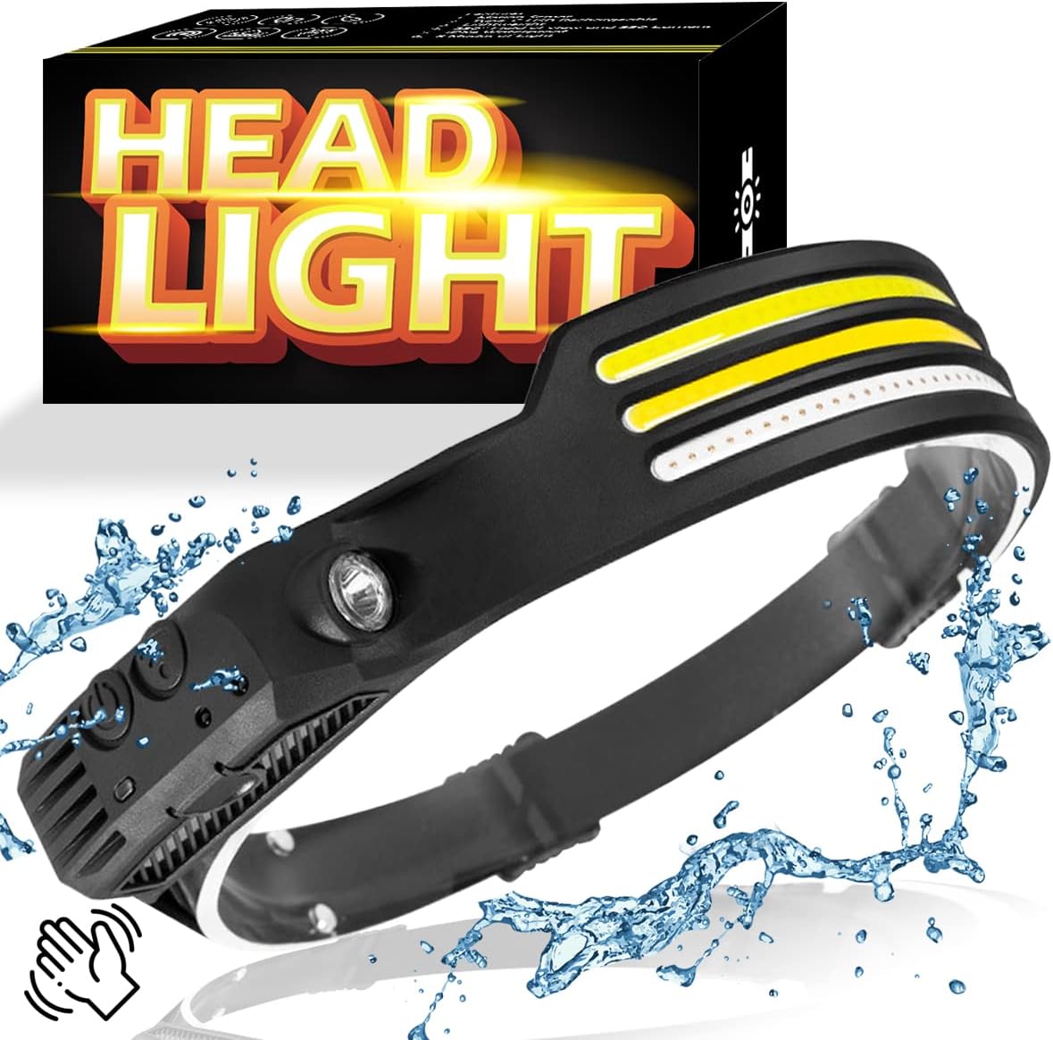 شريط إضاءة LED قابل لإعادة الشحن، مقاوم للماء، مصباح أمامي للكبار للمشي لمسافات طويلة والتخييم والجري والأماكن الخارجية ,