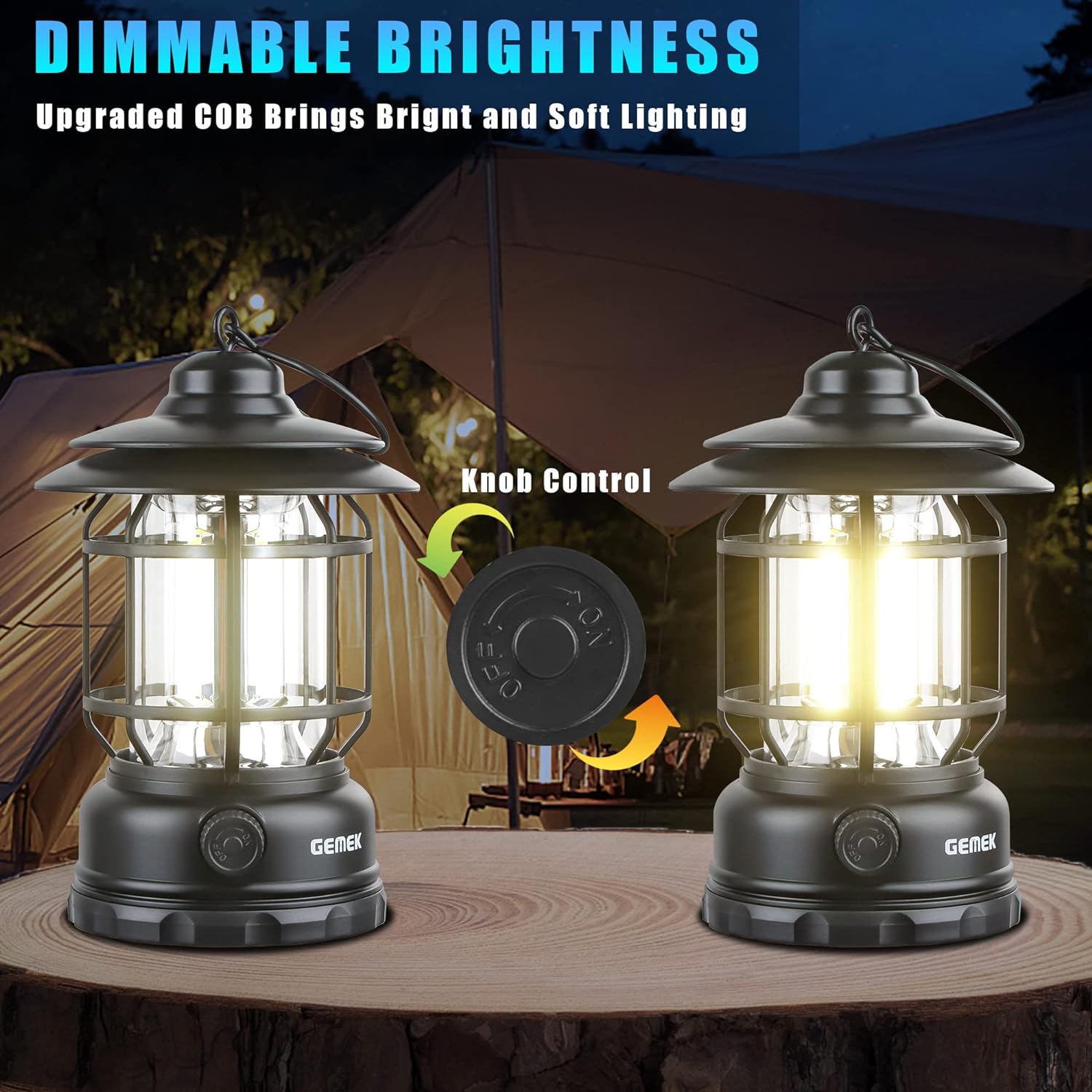 GEMIC Rechargeable Camping Lantern, Retro Metal Camping Lantern, Dimmable COB LED Chip Tent Light for Camping, Emergency, Fishing, Hiking.