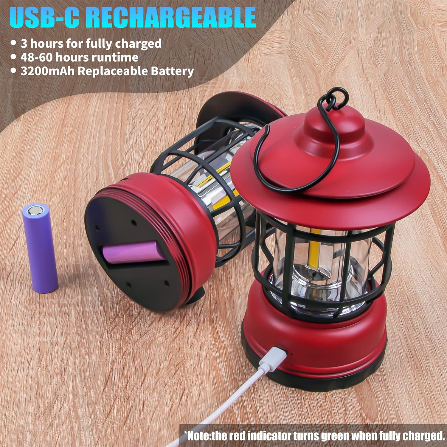 GEMIC Rechargeable Camping Lantern, Retro Metal Camping Lantern, Dimmable COB LED Chip Tent Light for Camping, Emergency, Fishing, Hiking.
