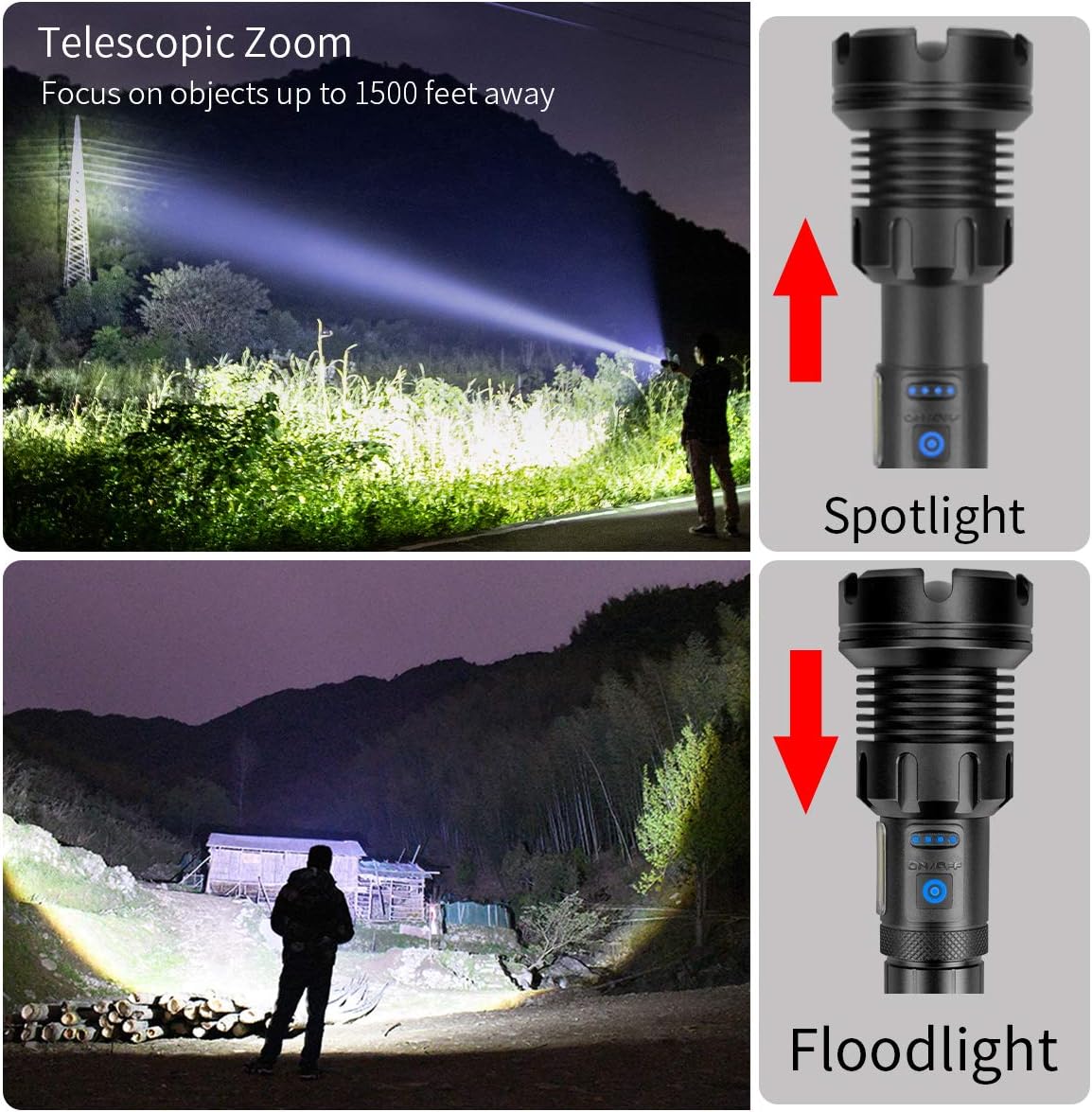High Brightness 90,000 Lumens Rechargeable Flashlight with 7 Modes and  26650 Battery, Zoomable, Handheld, Practical, Waterproof