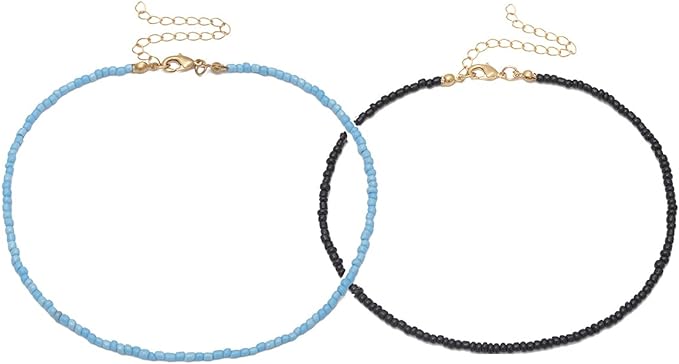 Set of 2 Beads Necklace - Black Blue