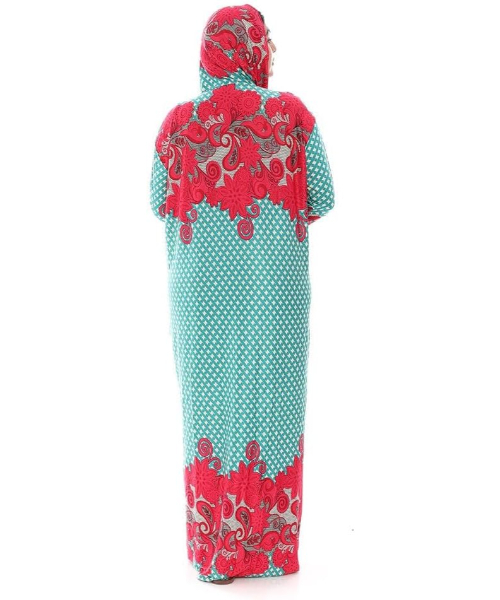 Floral Printed Prayer Dress For Women -  Blue Red
