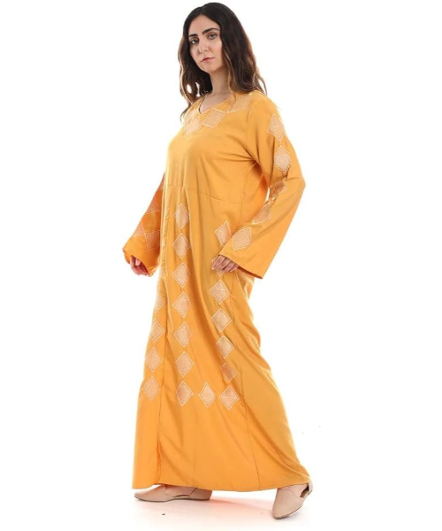 Cotton Istikbal Abaya with embroidery For Women -  Yellow