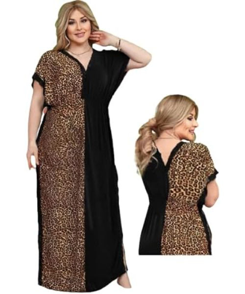 Cotton Abaya Tiger Printed For Women -  Black Brown
