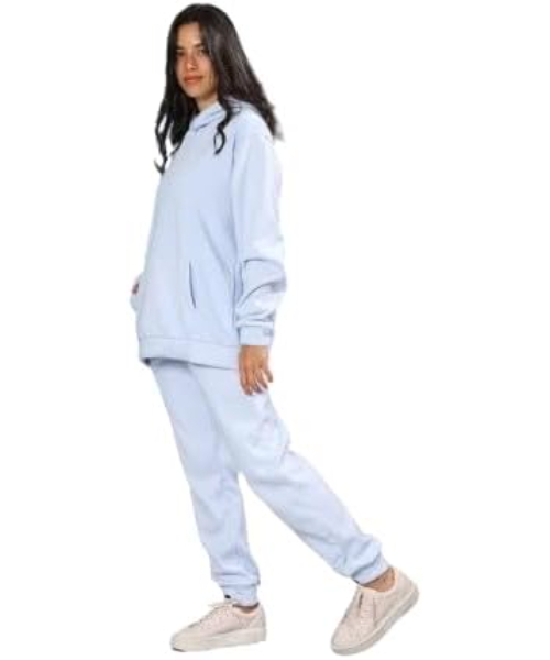 Solid Sweatshirt And Pants Set Milton Long Sleeve With Capcho For Women 2 Pieces - Light Blue