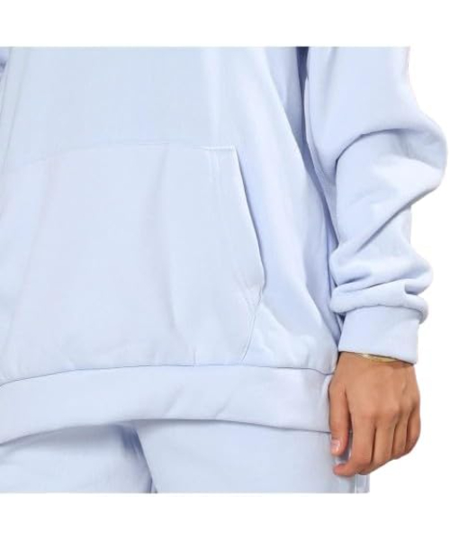 Solid Sweatshirt And Pants Set Milton Long Sleeve With Capcho For Women 2 Pieces - Light Blue